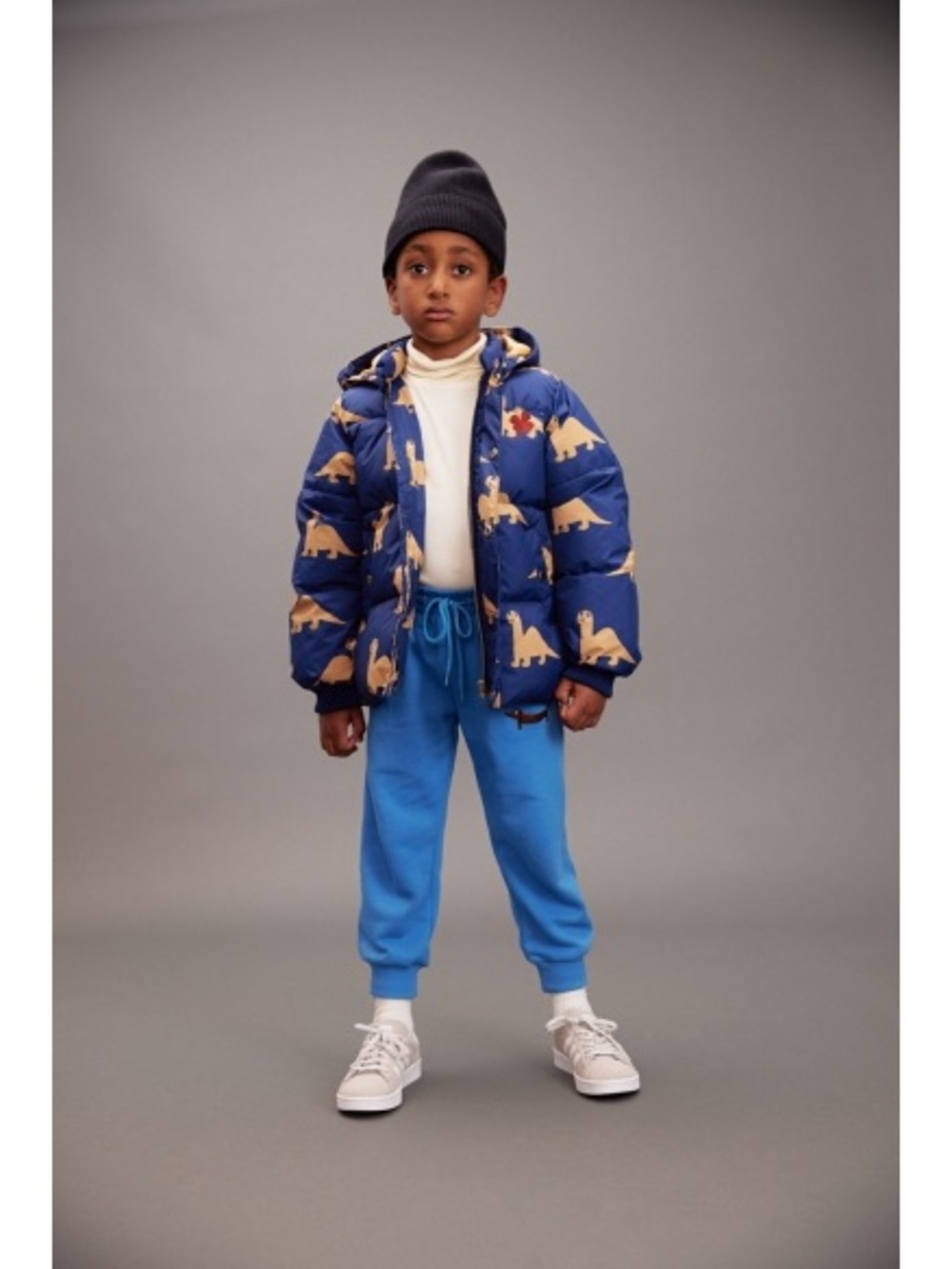 Navy Blue Puffer jacket with dinosaurs
